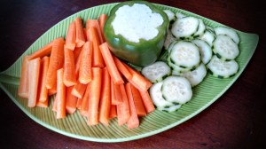 A bell pepper makes a great vessel for serving your ranch dip